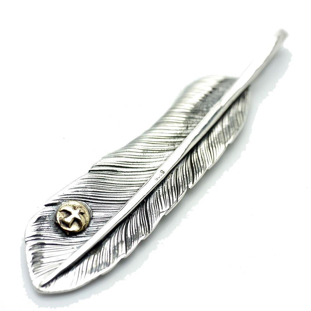 

ko Feather Pendant Top Silver 925 Straight Gold Metal [Silver One] Left-facing Men s (charm)