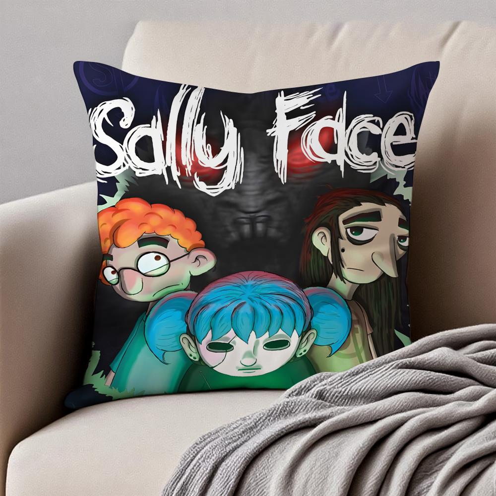 Eerie Indie American Video Game SSally Face Cushion Cover Pillowcase Antidustmite Invisible Zipper Short Plush Sofa Cushion