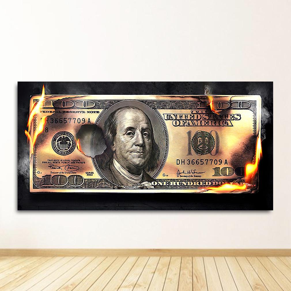 Wall Art Gold Modern Popular Colorful Hundred Money Canvas Painting Quadro Street Abstract Poster Picture Home Decor