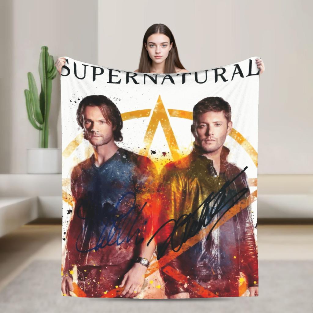 Warm Soft Blanket Camping Sam Winchester Supernatural Throw Blanket Flannel Bedspread For Couch Chair Sofa Bed Sofa Bed Cover