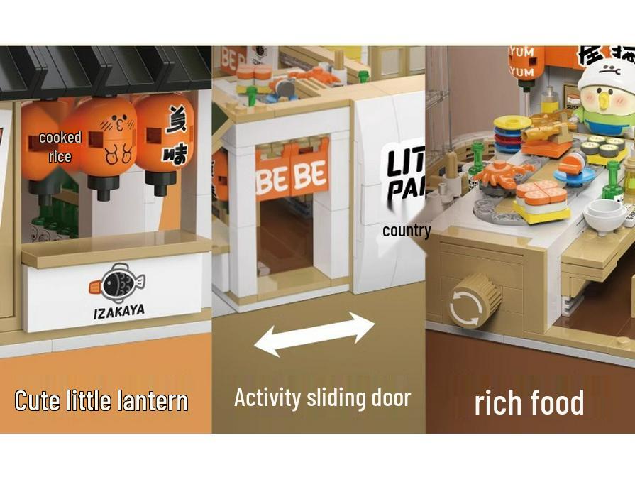 Parrot BEBE Playtown Series: Street View Cottage Building Blocks - Coffee Shop & Izakaya Assembly Toy Gift