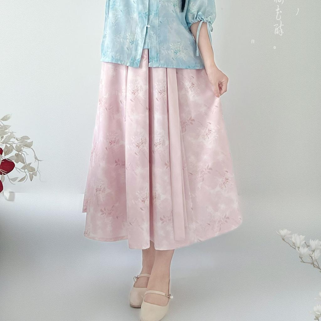 Chinese Tang Dynasty Style Hanfu Printed Tang Robe Top Waist Skirt Modified Daily Suit For Women