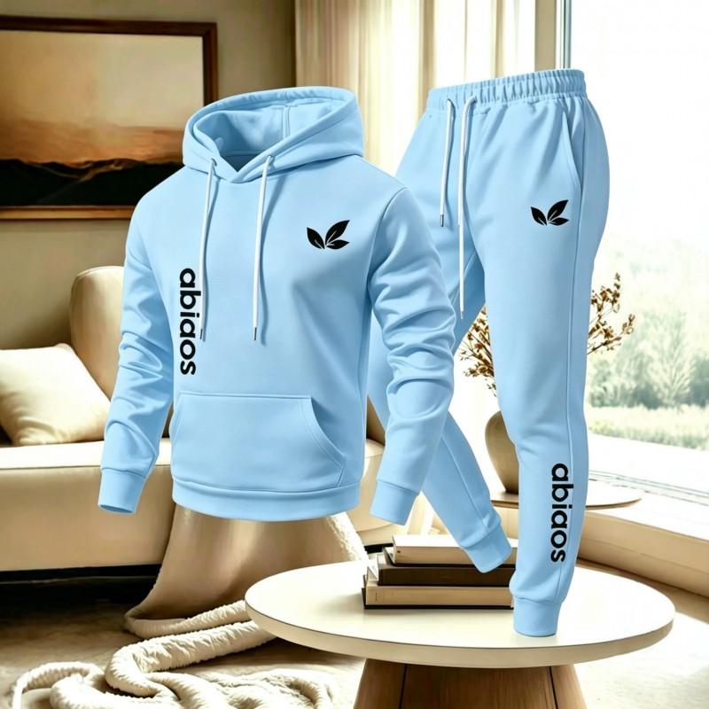Mens Casual Tracksuit Hoodie Sweatpants Set Solid Color Simple Couple Style