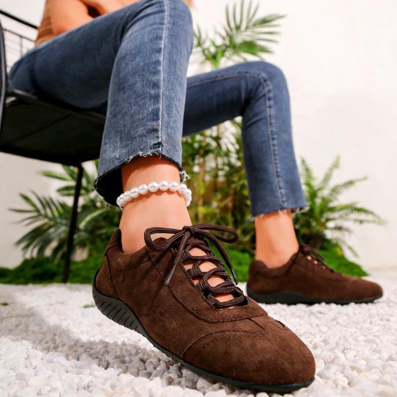 Women's Round-Toe Lace-Up Training Casual Sports Shoes, Solid Color Versatile Footwear, Available In Large Sizes.