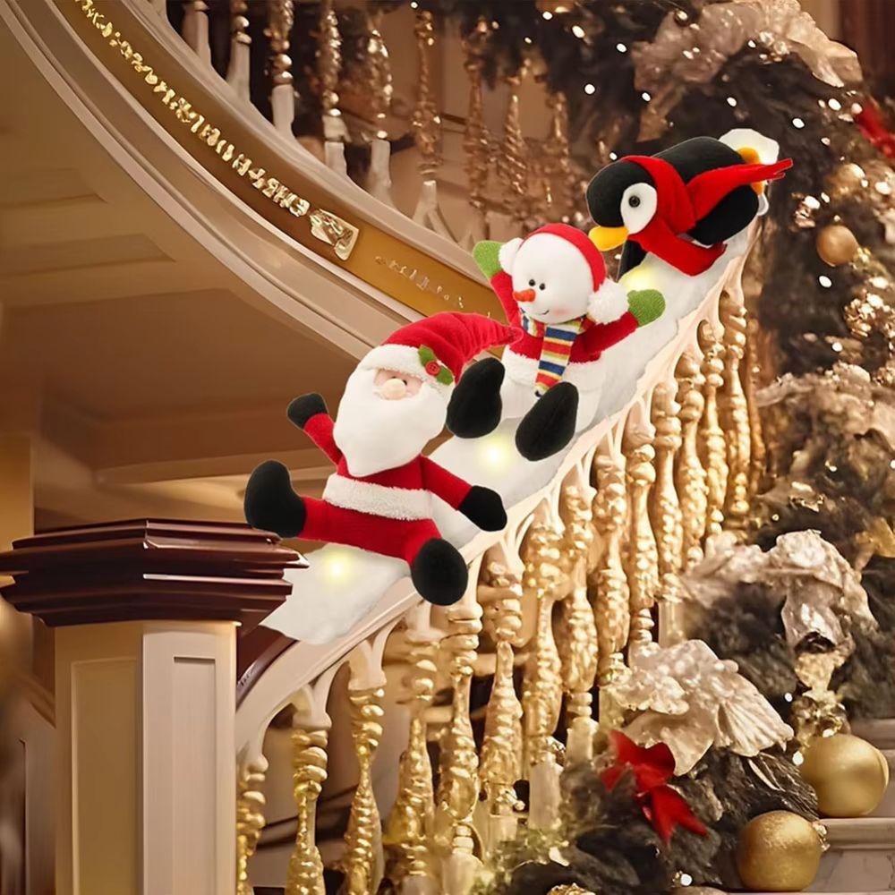 3pcs LED Plush Plush Decoration Set Festive Theme Christmas Banister Ornament  Room Decoration