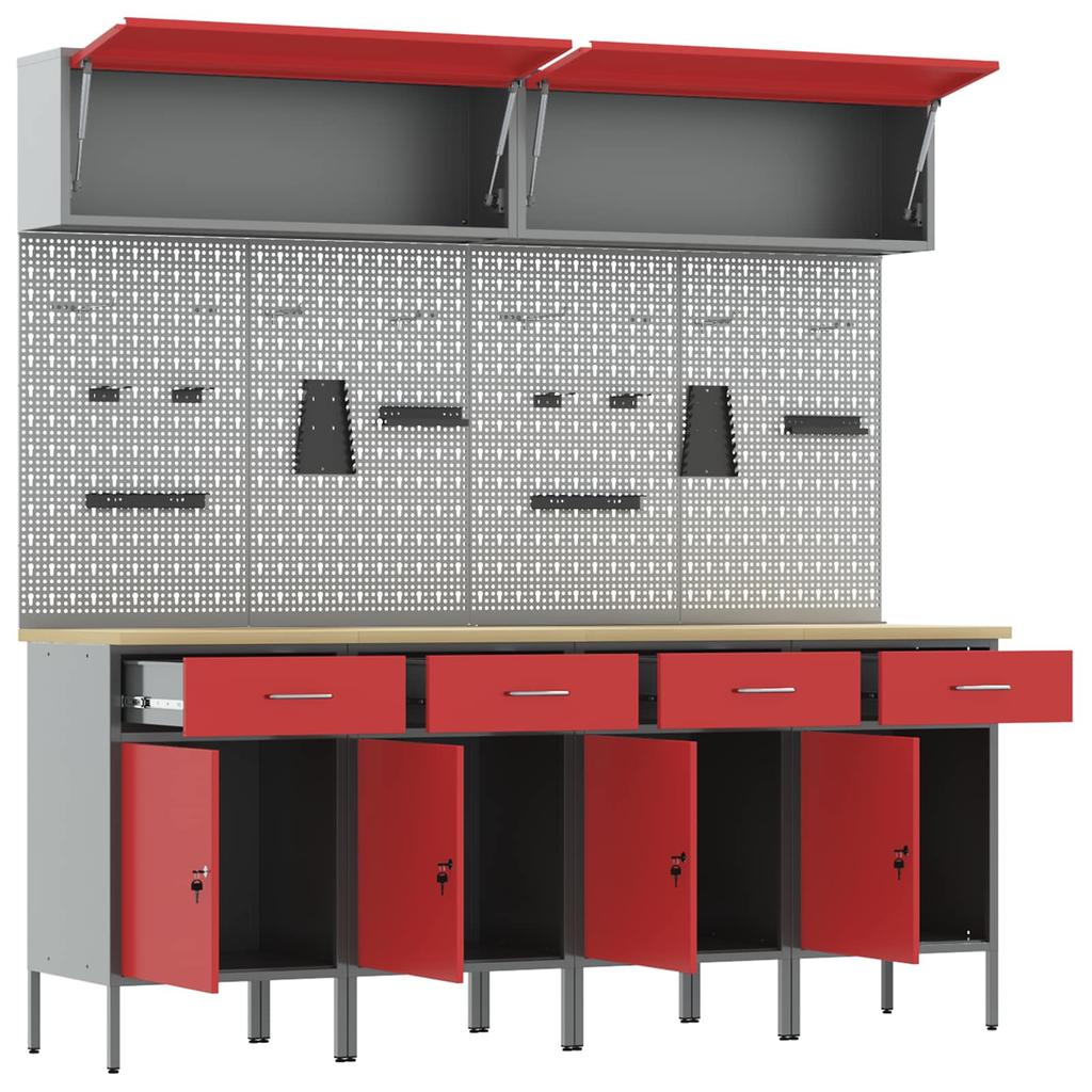 Workshop Cabinet Set with Drawers and Storage 10 pcs Red