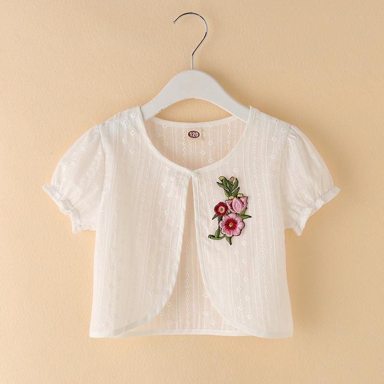 Embroidered Cotton Lace Girls' Sun Protection Cardigan