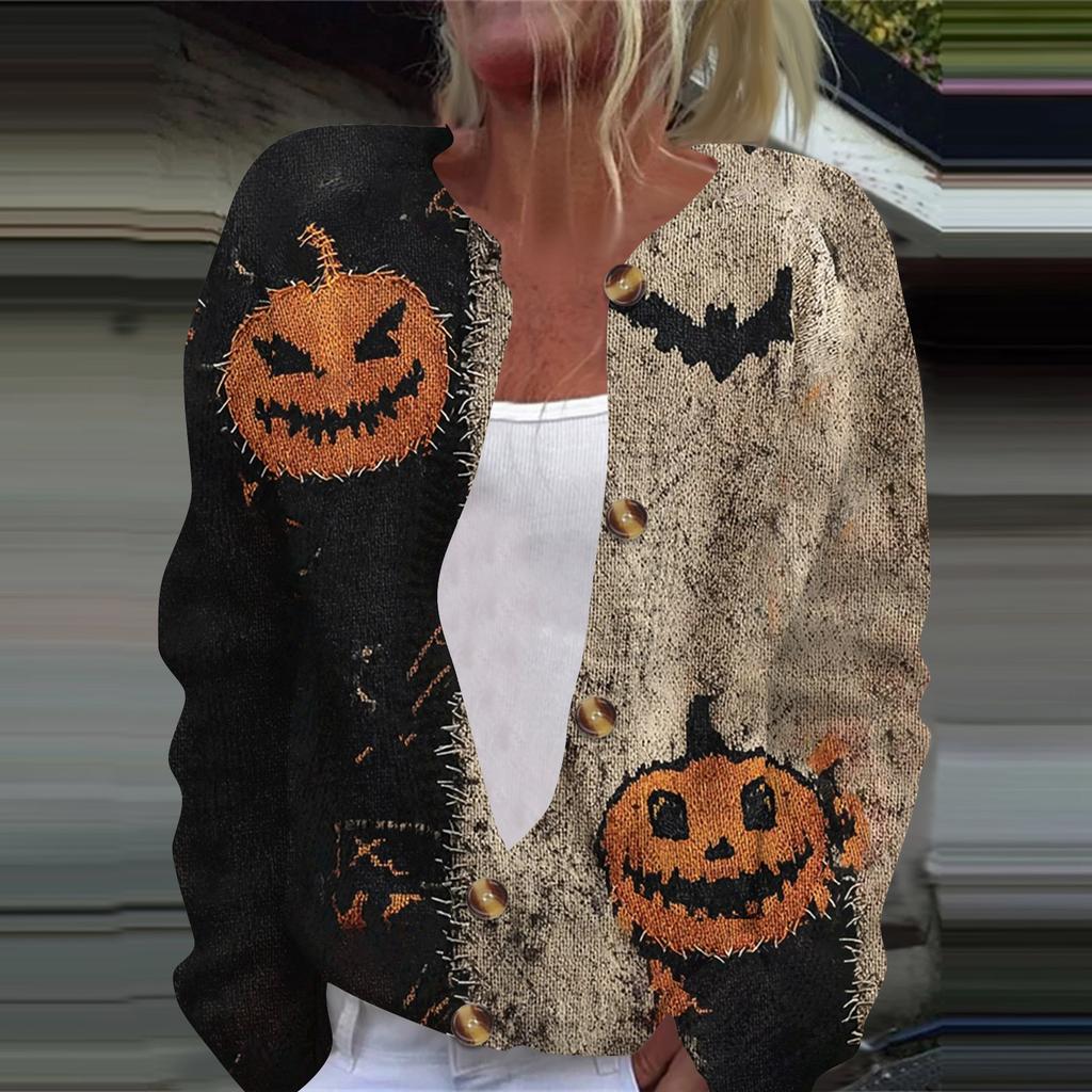 Women's Fashion Printed Long Sleeve Knitted Cardigan Button Down Jacket