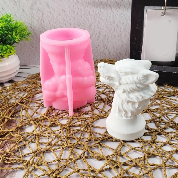 3D Wolf Head Figurine Silicone Candle Molds Epoxy Resin Silicone Molds for Handmade Candle Soap Gypsum Silicone Molds