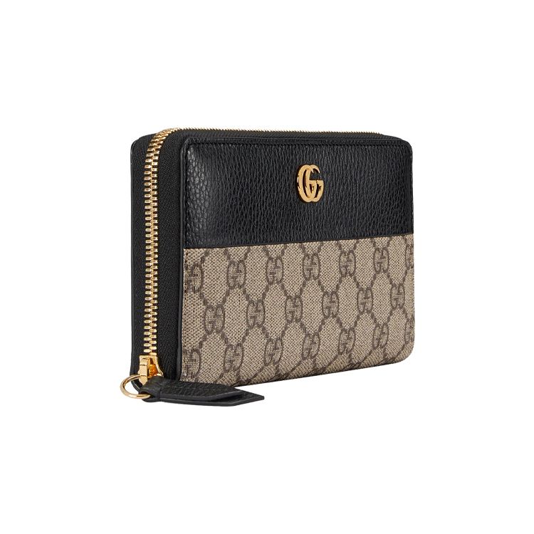 Gucci GG Marmont Zip Around Wallet Black/Beige Women Wallets 456117-17WAG-1283