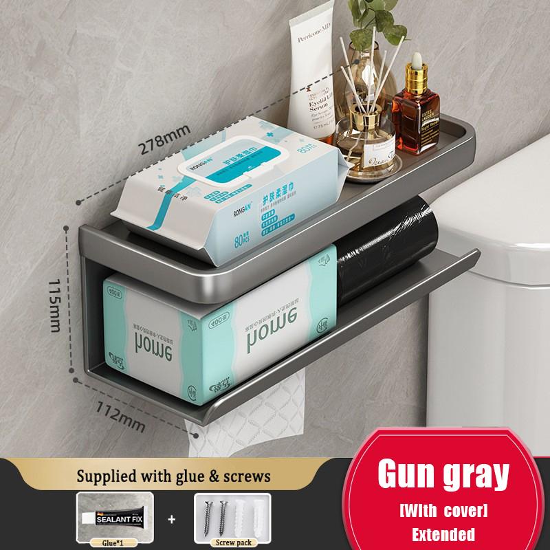 1Pc Wall Mounted Aluminum Tissue Holder - Drill Free, Easy - Install Roll Paper Rack for Bathroom & Kitchen Home Organization