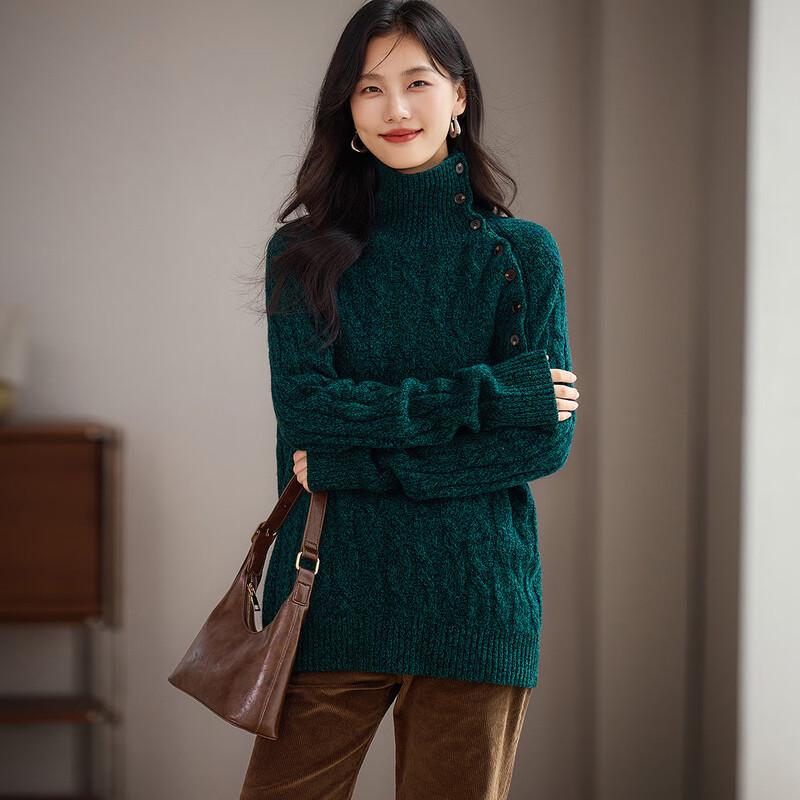 

Women s Premium 100% Wool Cable Knit Sweater with Asymmetrical Buttons