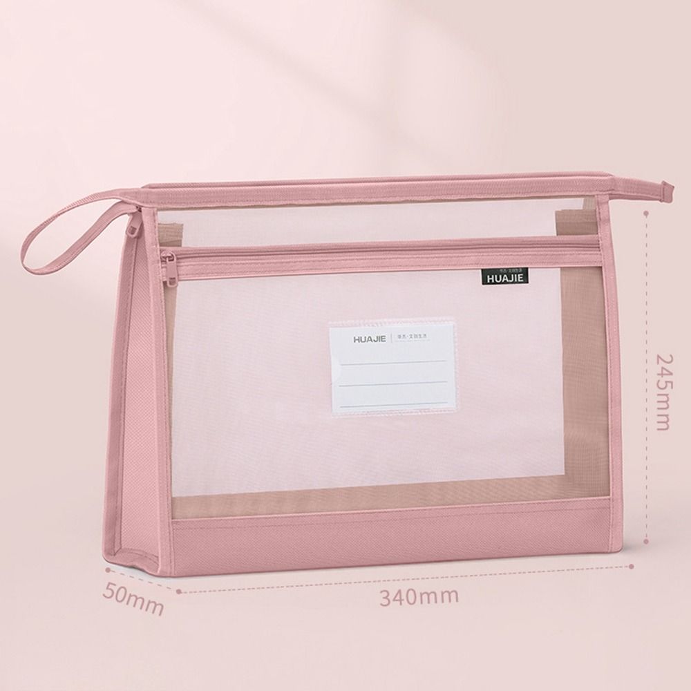 Transparent Mesh Zipper Pouch Bag Large Capacity Data Storage Bag  School Office Supplies