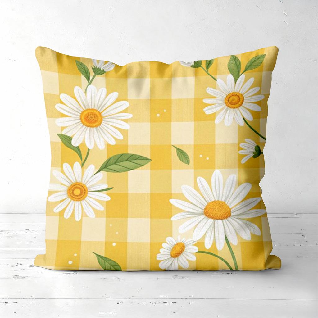 Yellow Checkered Daisy Patterned Decorative Cushions Polyester pillowcase, sofa decorative cushion cov Headboard Pillow