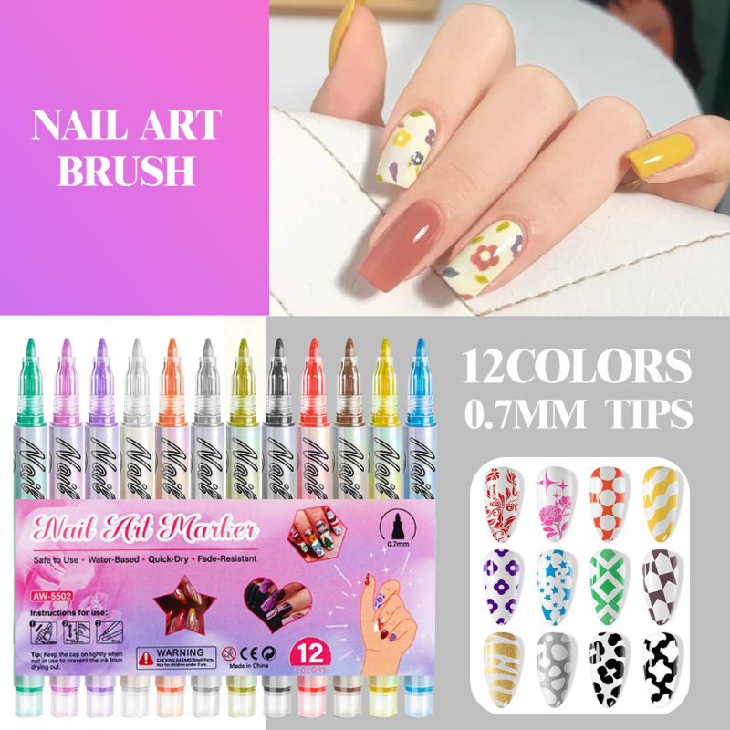 

12Pcs/Set Colourful Waterproof Nail Art Graffiti Pen Diy 3D Nail Art Drawing Pen Abstract Line Manicure Tool Painting Liner 12pcs