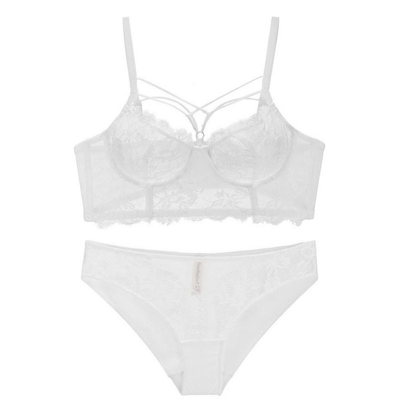 Lace Bra Set Wireless Breathable Bralette Cross Front Underwear Women Plus Size Available