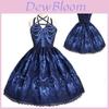 Elegante Vestido Lolita Feminino Medieval Renascentista Com Cadarço e Padrão de Caveira