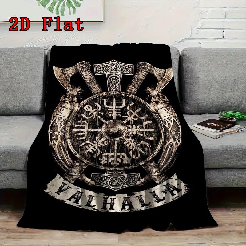 Vintage Viking Emblem Print 2D Flat Pattern Flannel Blanket High Quality All Seasons Warmth and Comfort Perfect for Christmas Gifts.PMT0914054