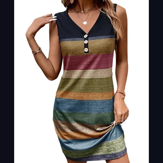 

Весенне-летнее свободное платье-майка в европейском и американском стиле с принтом в полоску и пуговицами, модное женское платье S