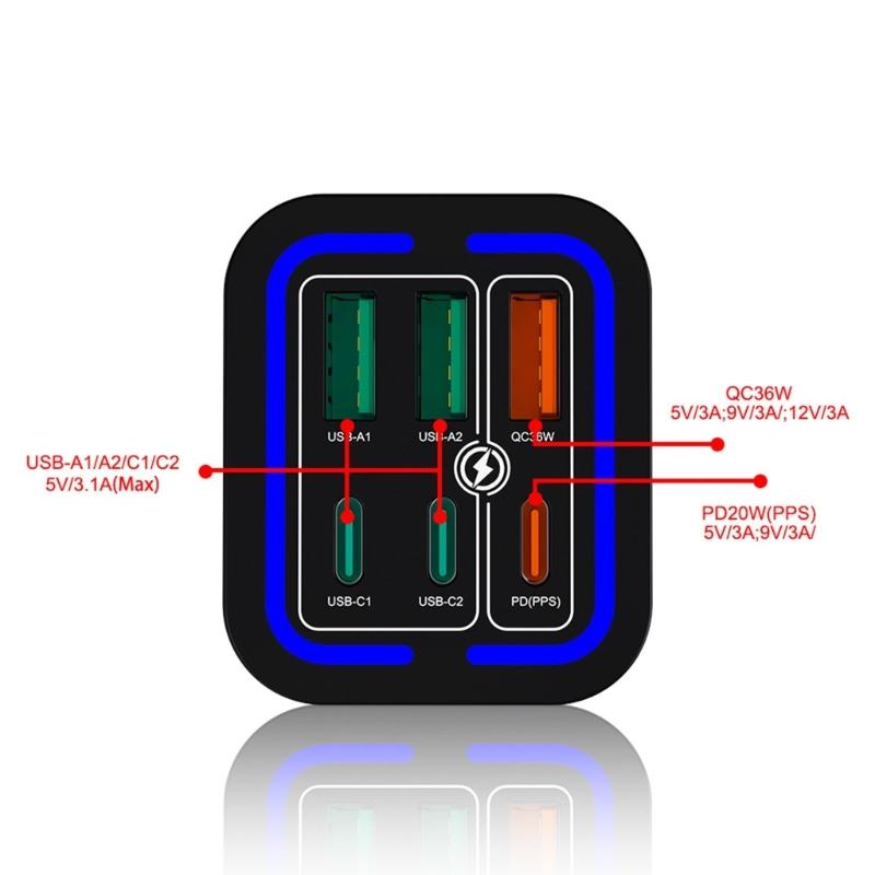 USB Fast Charging Block,36W PD20W 6 Port USB Wall Charging Brick,Power Adapter Multiport Charging Plug