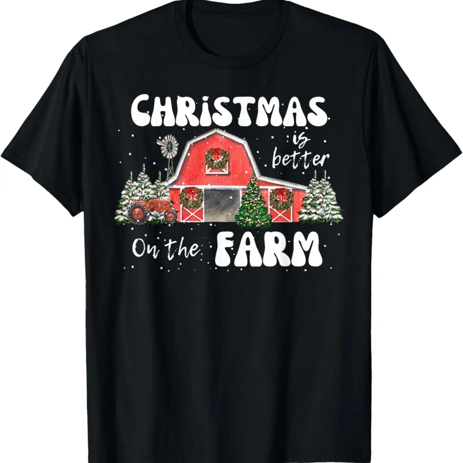 

Christmas Is Better On The Farm- Vintage Red Barn & Tractor T-Shirt M белый