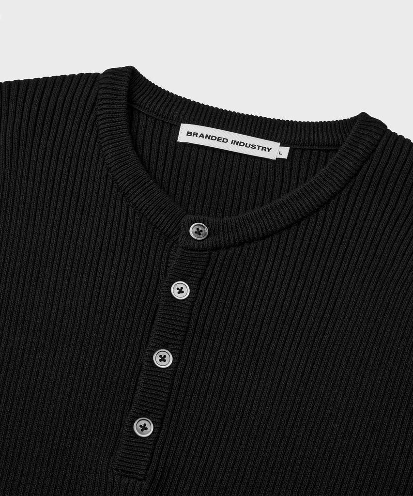 Beulaendideu Hard Twist Ribbed Henley Neck Half Knit [Black]