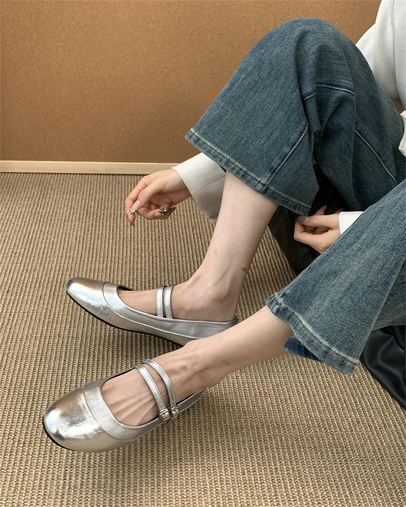 Runde Code Fairy Wind Flachmündige Einzelne Schuhe Mädchen 2025 Frühling Neu Ein-Wort-Schnalle mit Vielseitigen Mary Jane Schuhen Flache Schuhe