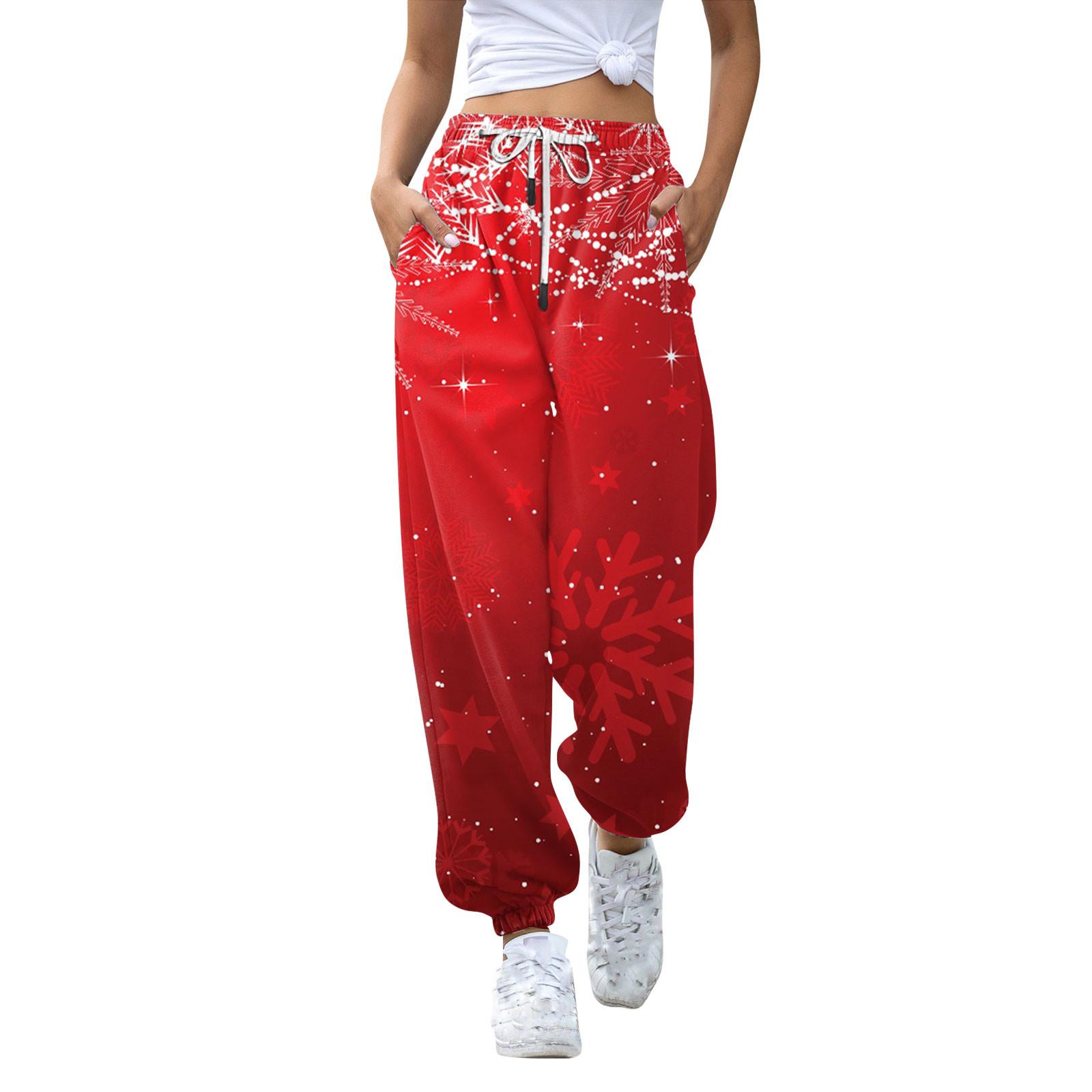 

Женские повседневные модные рождественские принтованные повседневные спортивные брюки с эластичной талией и завязками на шнурке S винный