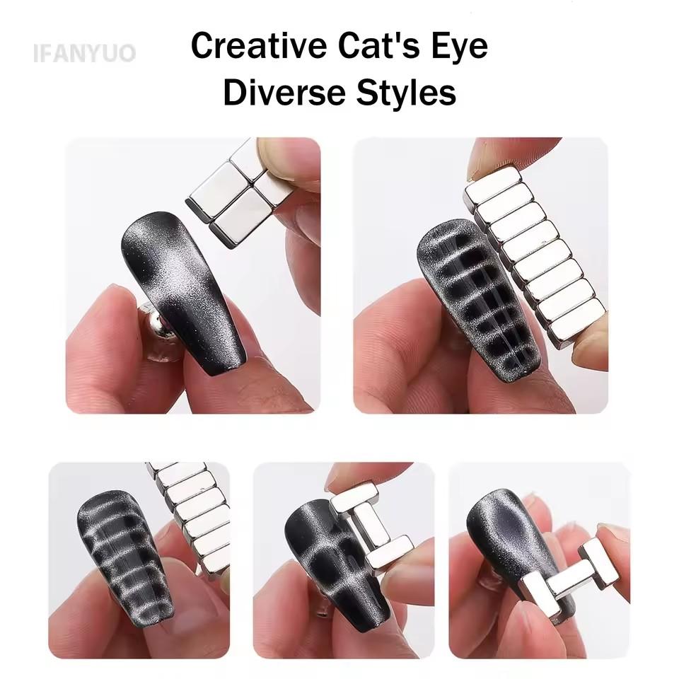 12Pcs Crocodile Pattern Nail Magnet Nail Art Cat Eye Snake Light Beige Wave Geometric UV Attraction Magnets Set Manicure Tool