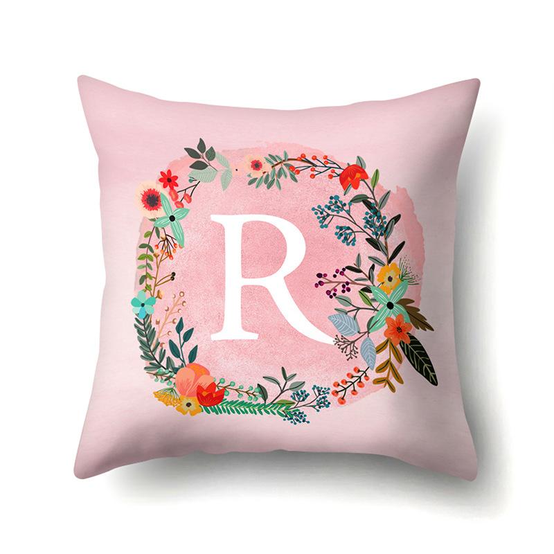Polyester Pillowcase Pink Flower Home Decoration Print 26 English Letter Cushion Pillowcase