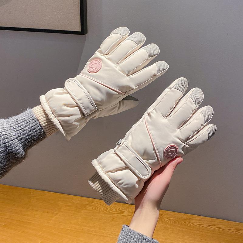 Cycling gloves winter women's warm thickened velvet anti-splashing water electric vehicle cold-proof ski gloves women