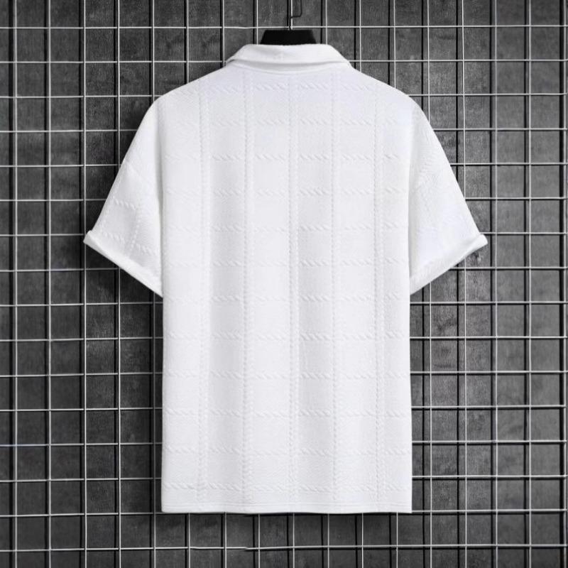 Summer New Men Jacquard Textured Lapel Short Sleeve Breathable Versatile Top