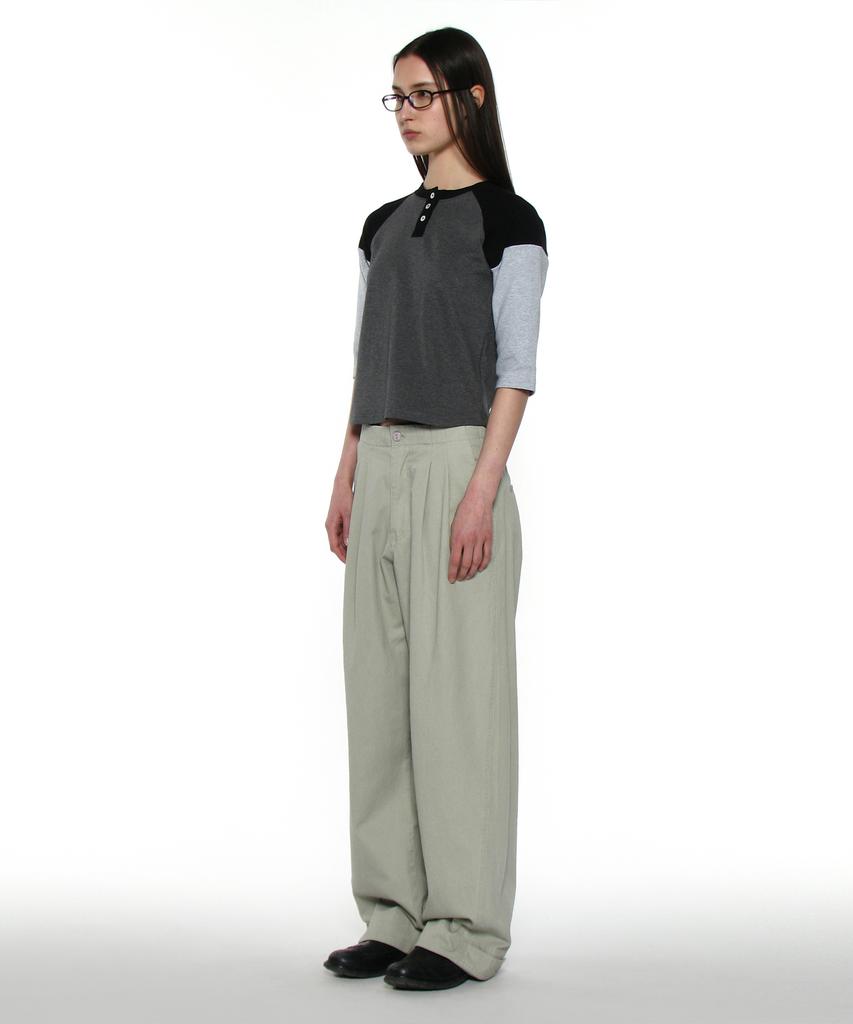 PARTIMENTO WOMEN Pwc Henley Neck Three-Quarter Sleeve Tee_Charcoal Melange