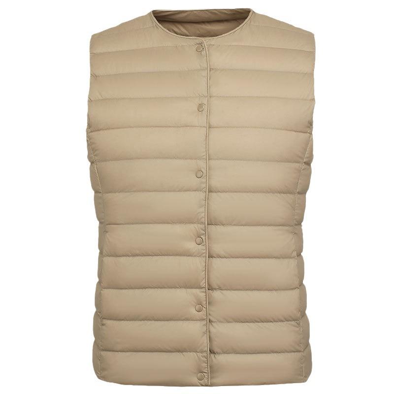 90 Velvet Women's Liner Vest Light and Thin Down Jacket Women's Wholesale Round Neck Inner with Simple Solid Color Winter Vest