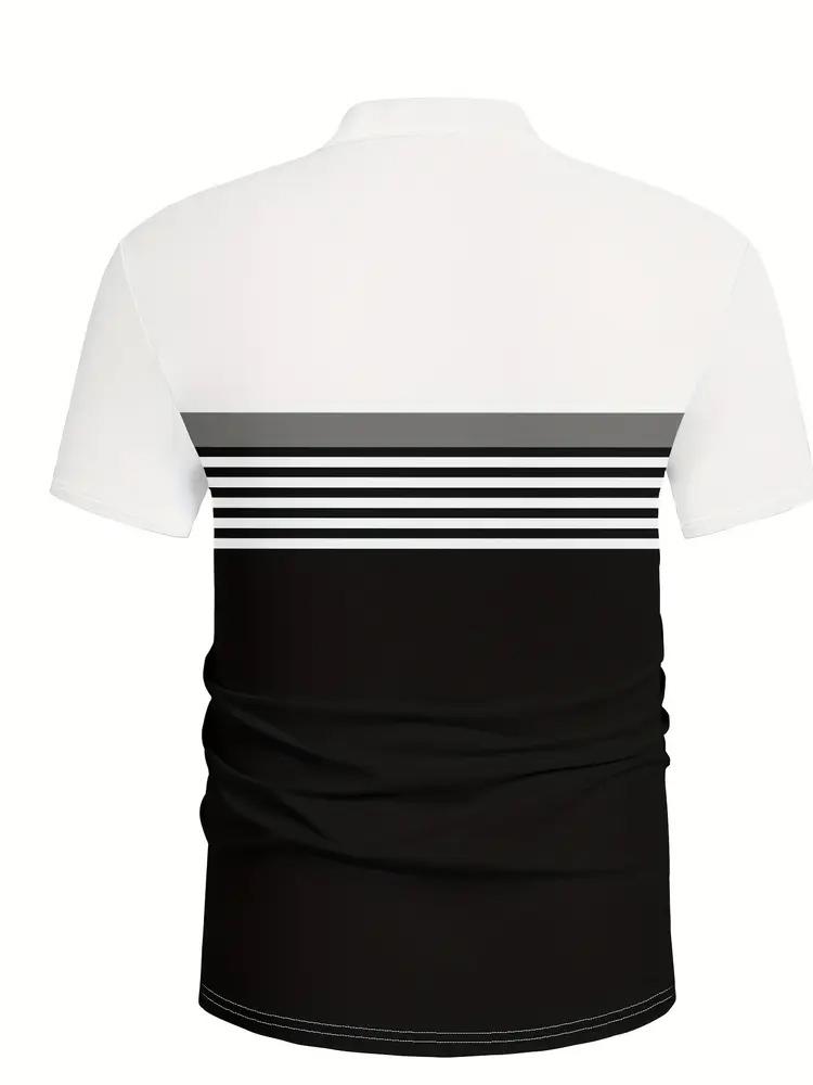 Men'S Casual Short Sleeve Polo Shirt Striped Color Block Design Sporty Style Collared Golf Shirt for Summer