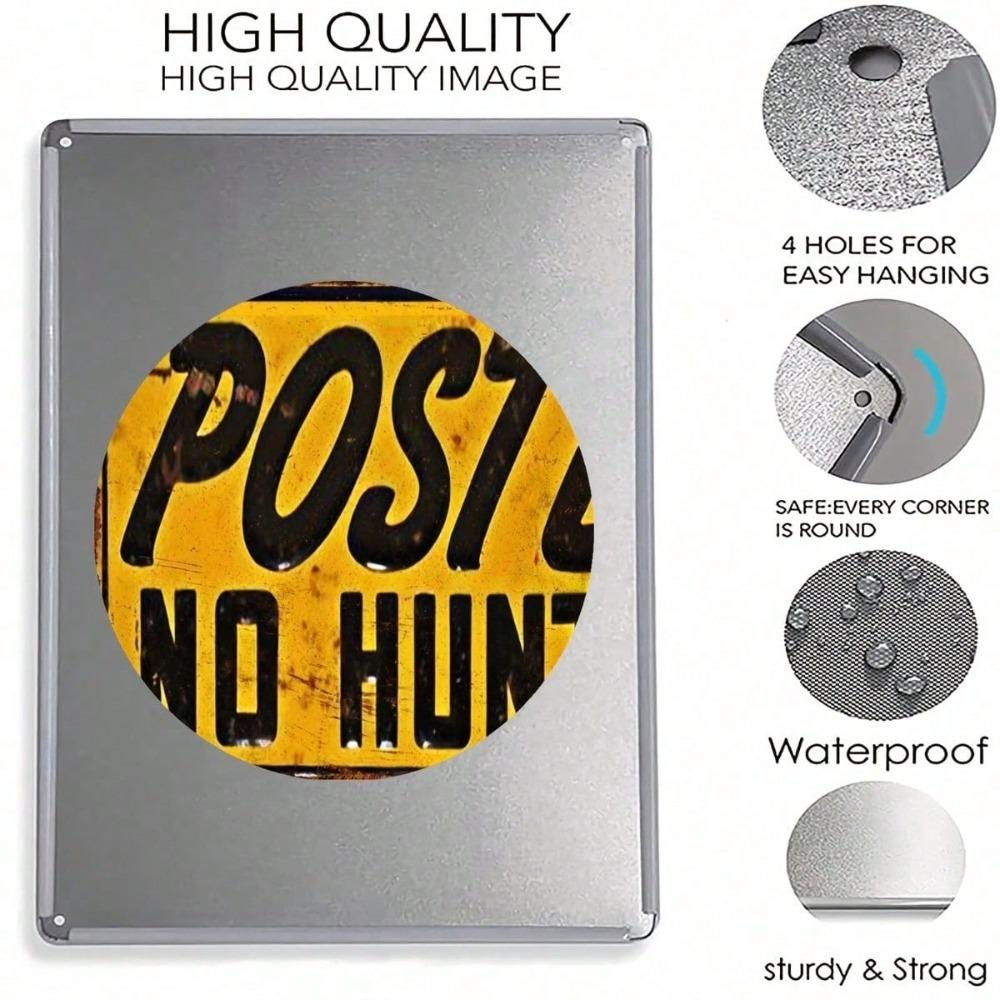 1pc 8x12 Posted No Hunting Sign, Retro Heavy-Duty Metal Warning Plaque, Glossy Yellow & Black Outdoor Marker