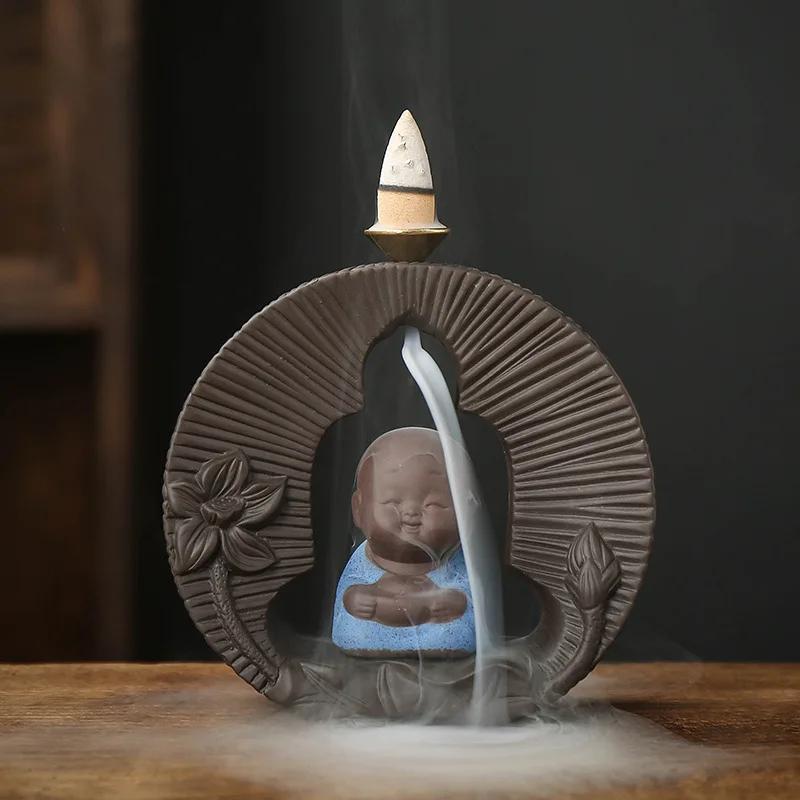 1pc Buddha's Light Shine Type Ceramic Yoga Girl Backflow Incense Burner Use In Office Teahouse Home Decor (Without Incense)