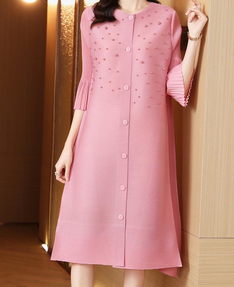 

Women s Plus Size Pleated Dress & Slimming Cardigan - Spring/Autumn 2025 Collection One Size розовый