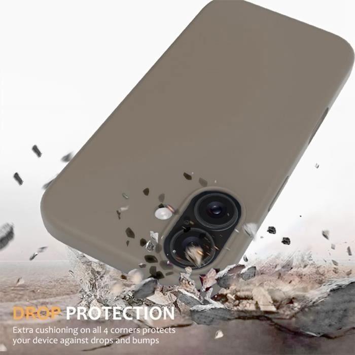 Coque de protection - silicone - iphone 16 - gris - 2 vitres verre trempé - antidérapante