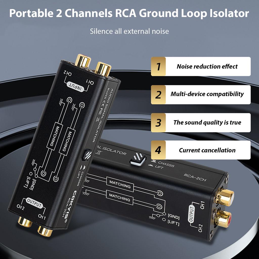 Portable 2 Channels RCA Ground Loop Isolator Professional Hum Eliminator Audio Signal Isolator Noise Filter for Home