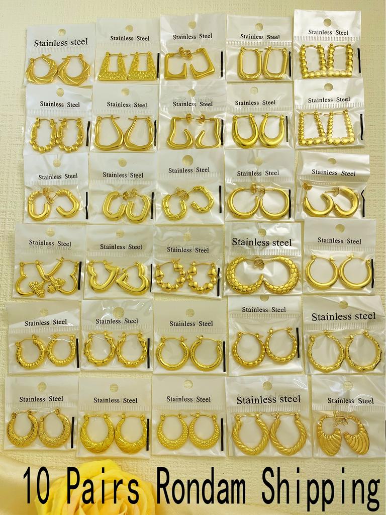 Stainless Steel Chunky Rectangle Earrings Hypoallergenic Party Earring 18K PVD Gold Plated Huggie Women Jewelry