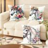 Watercolor Horse  Floral Cushion Cover Natural Linen Organic Fabric DoubleSided Printing Couch Pillow Covers Home Decor