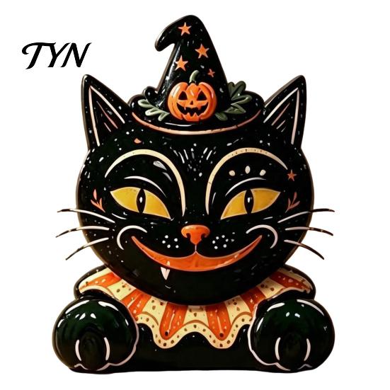 Small Wood Ornament Vintage Halloween Wooden Figurine, Rustic Witch Zombie Cat Owl Frog Tabletop Decorative Figurine Ornament, Farmhouse Tiered
