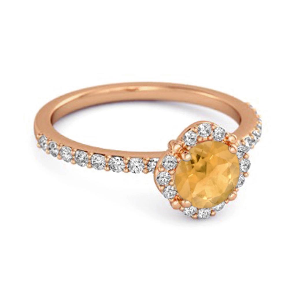 Citrine Halo White Topaz Accents Ring - 925 Sterling Silver Rose Gold Vermeil