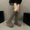 Damen Kniehohe Stiefel Neue Herbst-Winter-Schuhe Frau Lange Stiefel Slip-On Lässig Klobiger Absatz Plateau-Stiefel