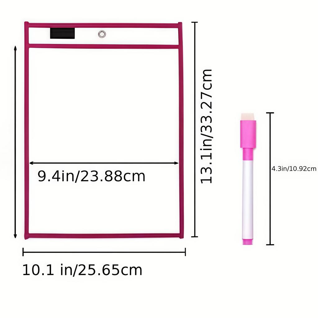 20 PCS Reusable Dry Erase Pockets, Extra Large Writing Eraser Pockets (10 Dry Erase Bags 10 Pens)