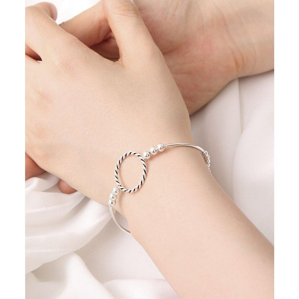 

92.5 Sterling Silver Twisted Ring Silver Ball Half Bangle Bracelet