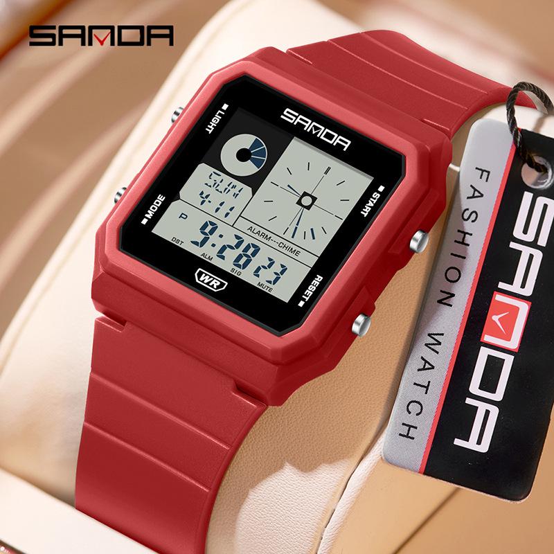 Sanda Multifunctional Waterproof Luminous Electronic Watch with World Time & Alarm - Ideal for Students