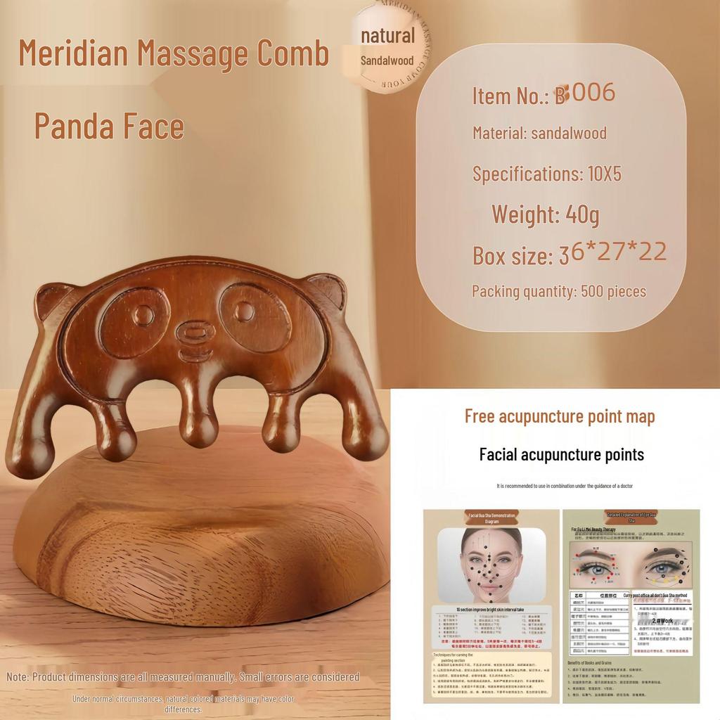 Sandalwood Multi-Functional Five-Tooth Gua Sha Massage Comb for Scalp and Face Therapy