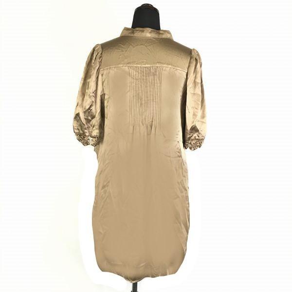 CROON A SONG/Silk 100% Knee-Length Short Sleeve Dress/S/1/Brown/Lace/Frill